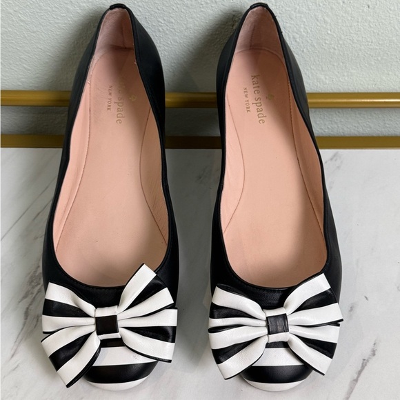Kate Spade New York Wallace Bow Cap Toe Ballet Flats Black & White Size 9.5 - Picture 2 of 13